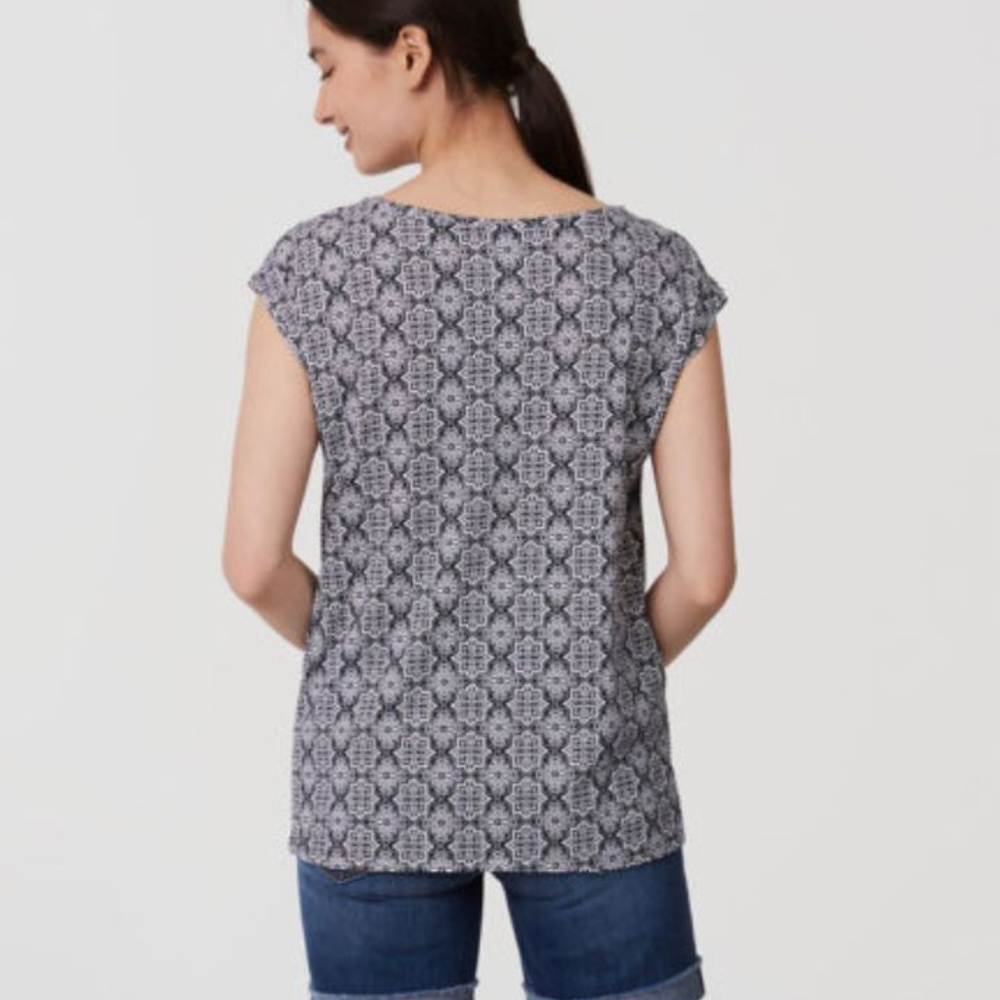 ANN TAYLOR LOFT MOSAIC LACE FRENCH NAVY TOP SMALL - Picture 2 of 3